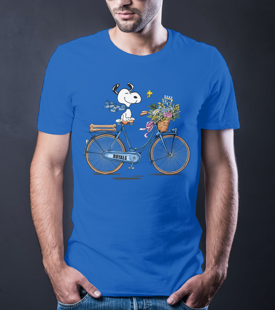 Kansas City Royals Snoopy Riding Bicycle With Woodstock And Flowers T-Shirt
