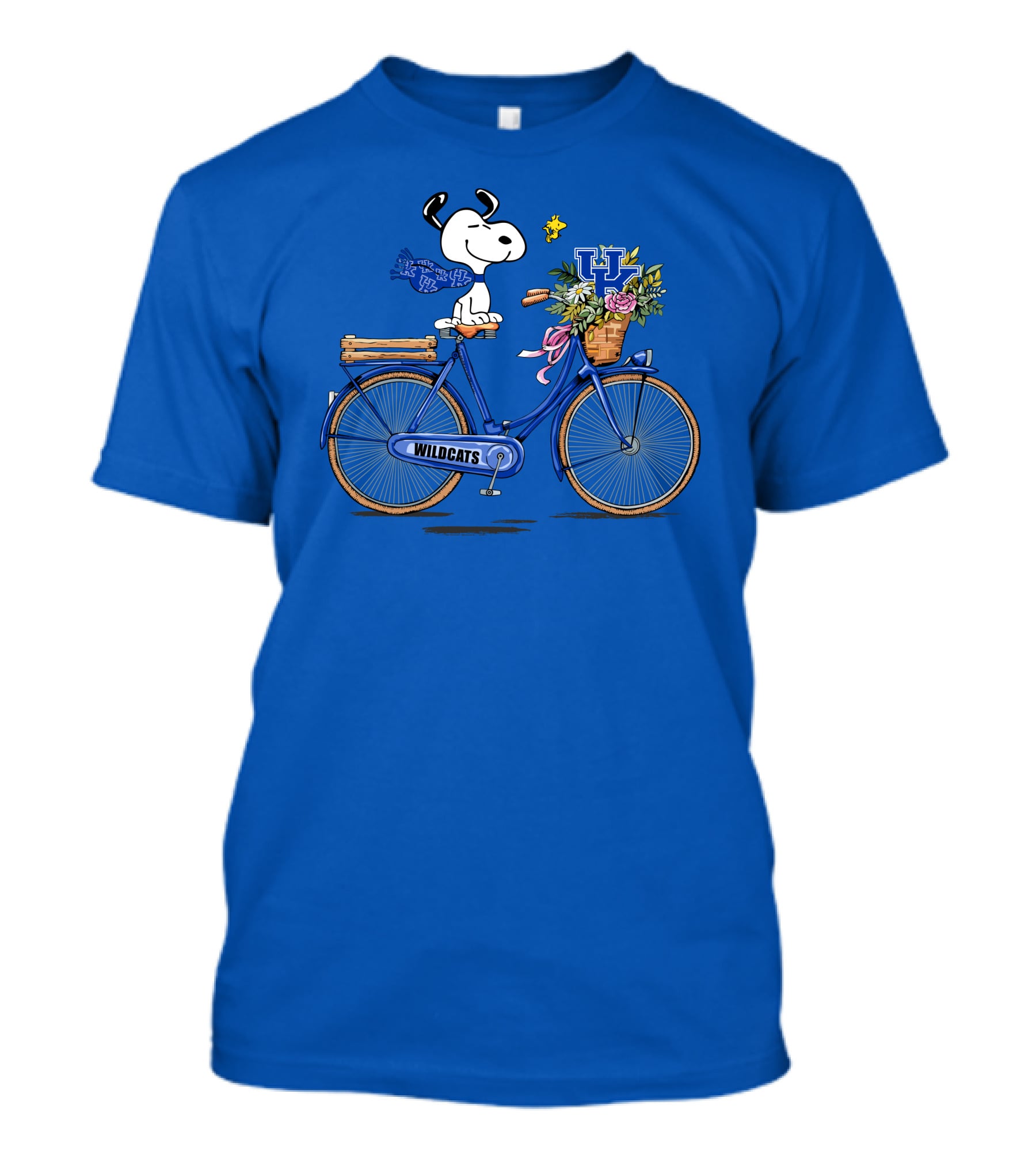 Kentucky Wildcats Snoopy On Bicycle With Flowers And UK T-Shirt