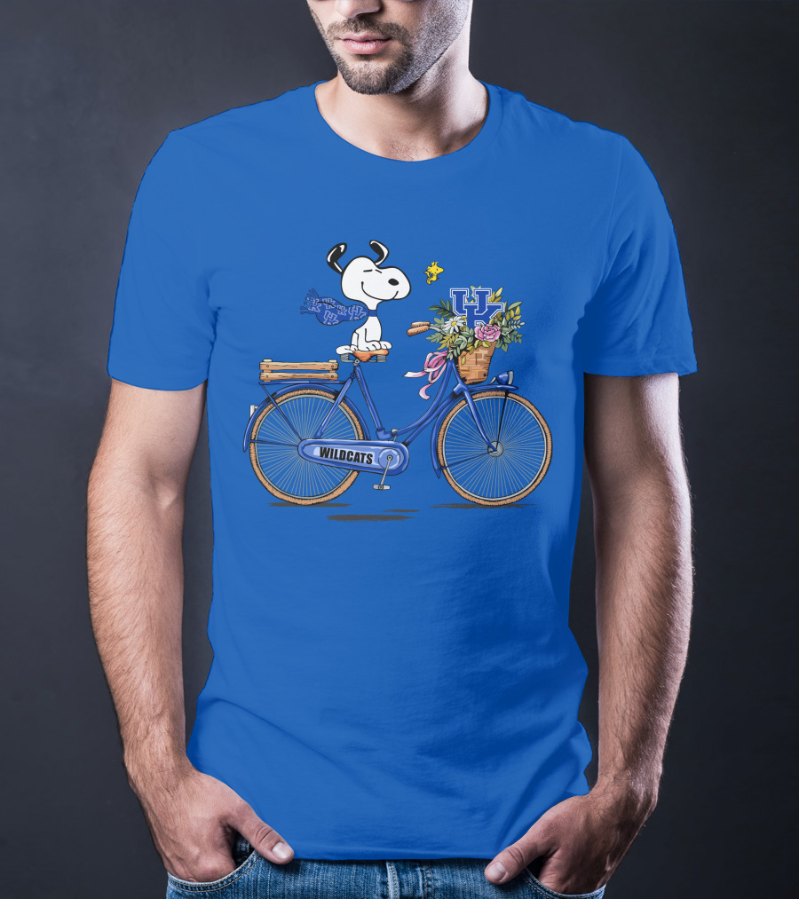 Kentucky Wildcats Snoopy On Bicycle With Flowers And UK T-Shirt