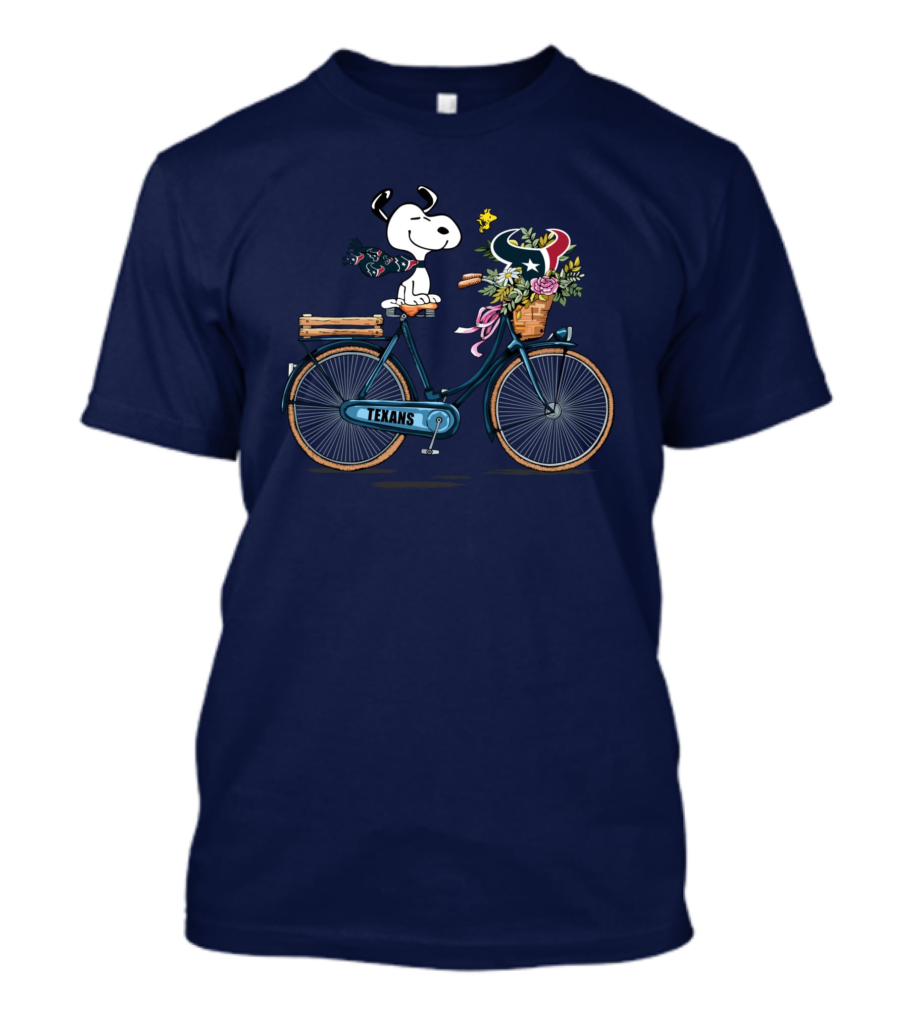 Texans Snoopy Bike Ride With Houston Logo And Flowers T-Shirt