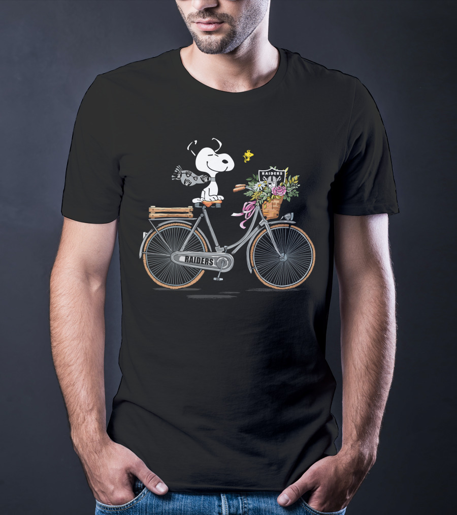 Las Vegas Raiders Snoopy Bicycle Adventure With Woodstock And Flowers T-Shirt