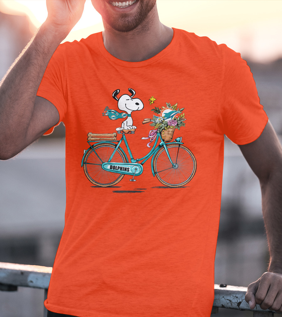 Miami Dolphins Snoopy Bicycle Adventure T-Shirt
