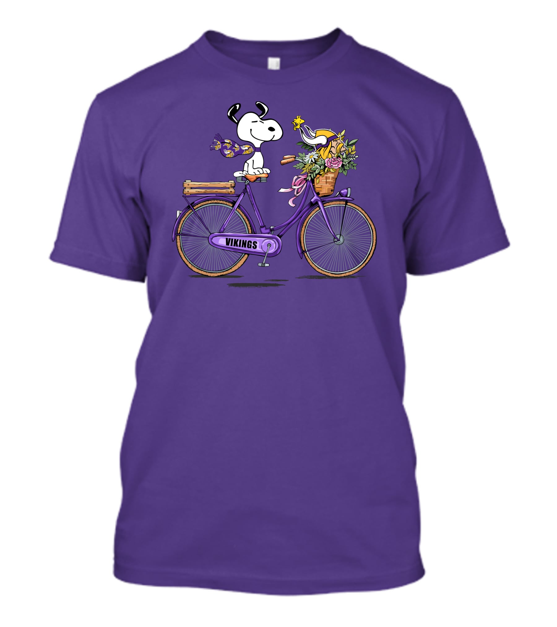 Minnesota Vikings Snoopy Woodstock Bicycle Adventure T-Shirt
