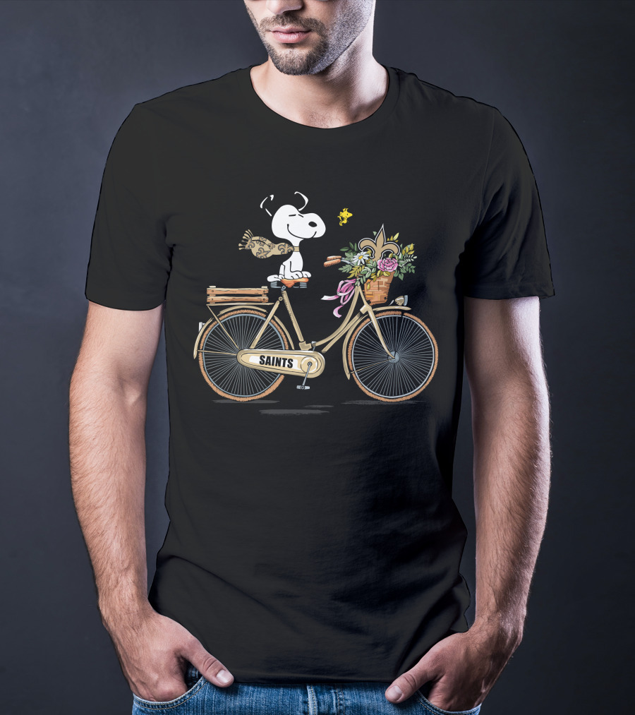 New Orleans Saints Snoopy Bicycle Ride Fleur De Lis Football Fan T-Shirt