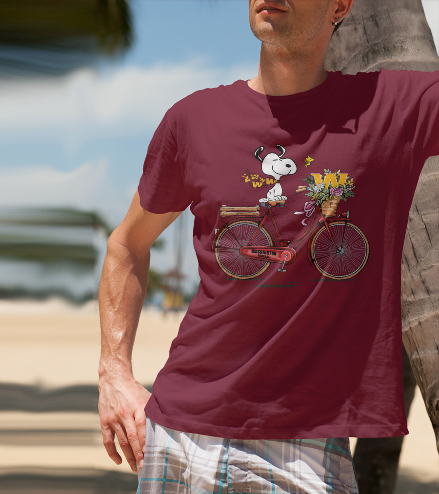 Washington Football Team Snoopy With Bicycle And Flowers T-Shirt