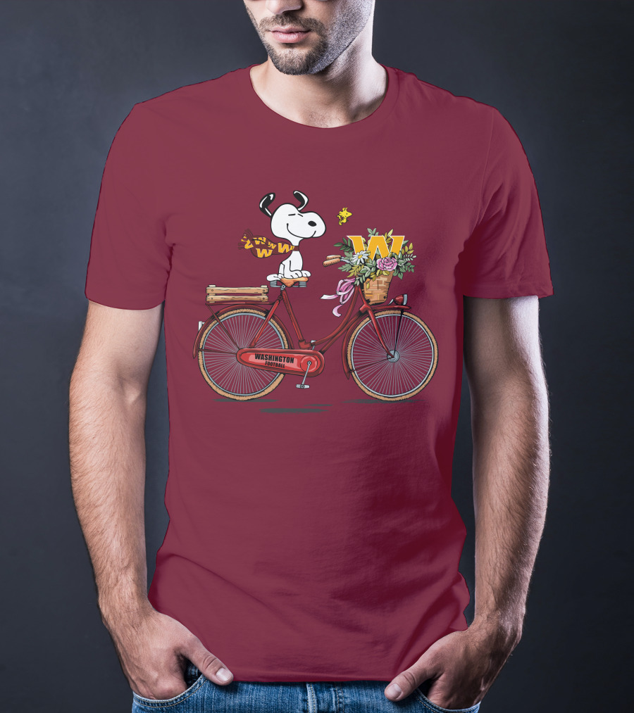 Washington Football Team Snoopy With Bicycle And Flowers T-Shirt