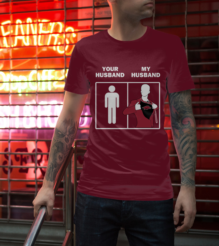 Arkansas Razorbacks Your Husband My Husband Superhero Fan Comparison T-Shirt