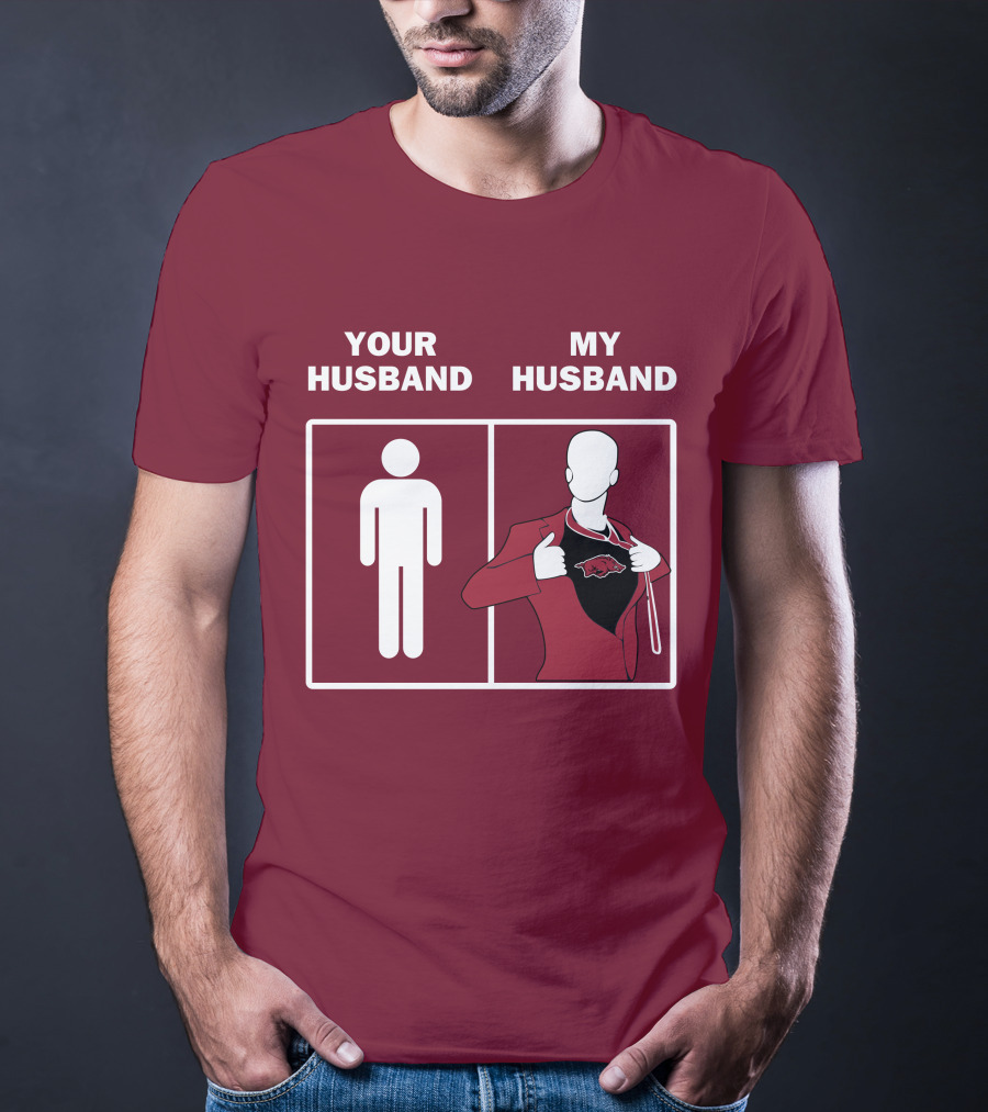 Arkansas Razorbacks Your Husband My Husband Superhero Fan Comparison T-Shirt