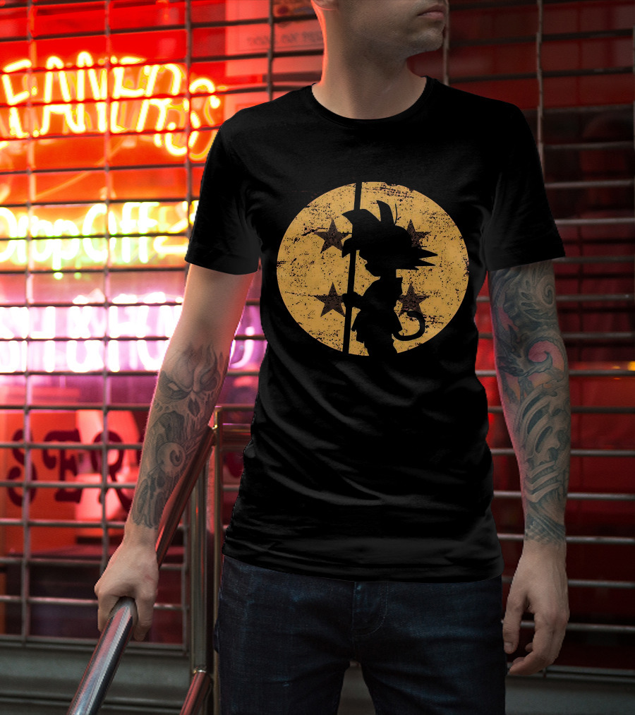 Songoku Dragonball Silhouette With Stars Circle T-Shirt