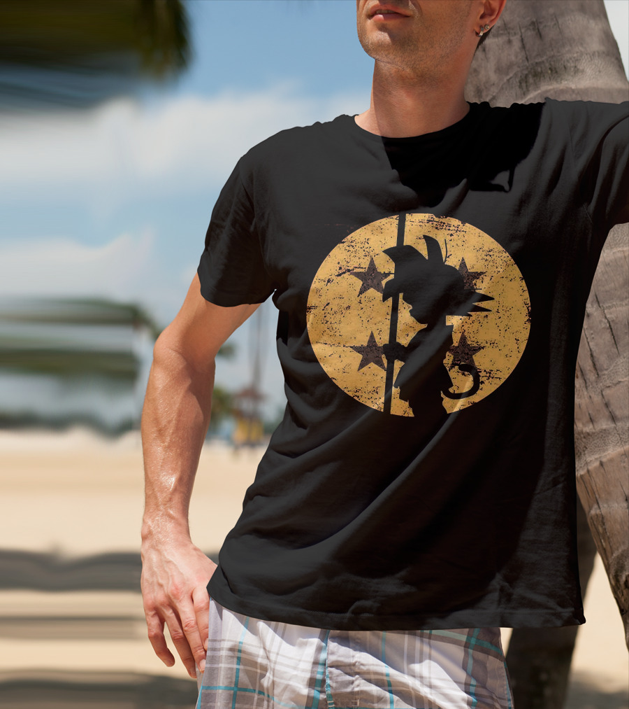 Songoku Dragonball Silhouette With Stars Circle T-Shirt