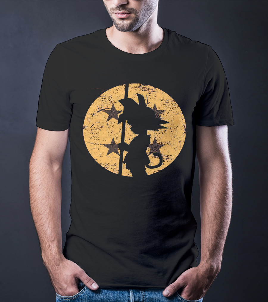 Songoku Dragonball Silhouette With Stars Circle T-Shirt