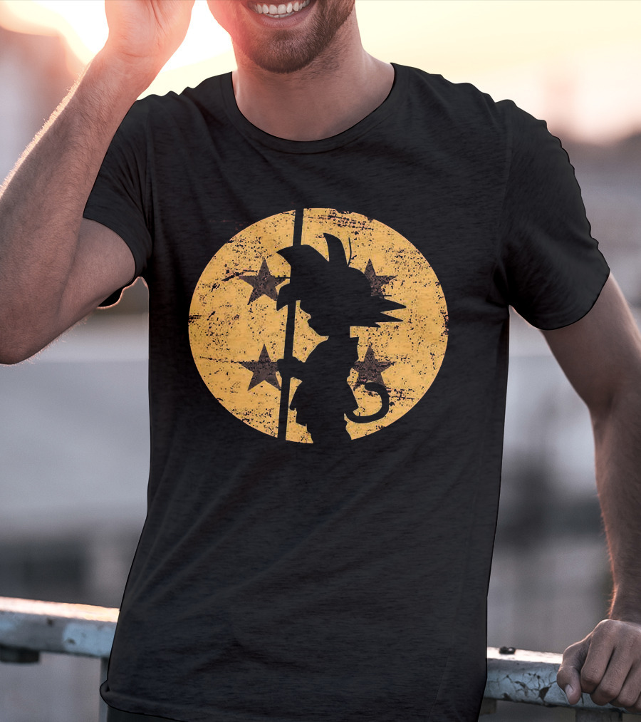 Songoku Dragonball Silhouette With Stars Circle T-Shirt