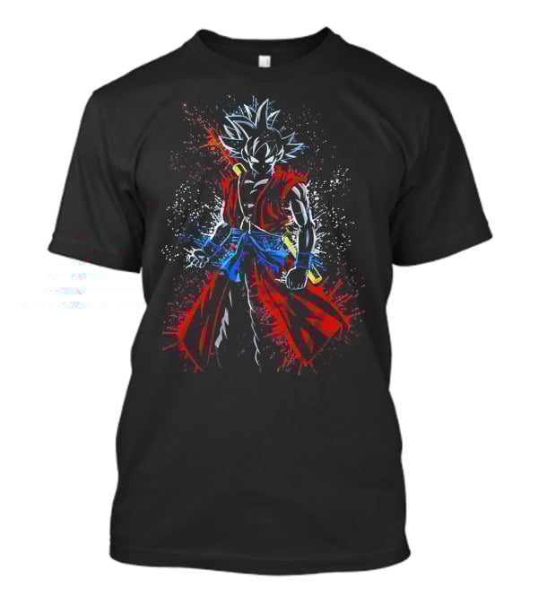 Son Goku Samurai Warrior Fusion With Epic Sword And Dynamic Splash Brush Strokes T-Shirt