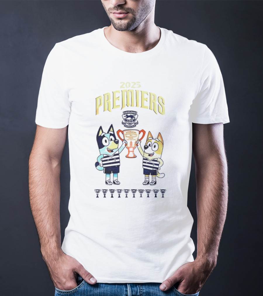 2025 Premiers Bluey And Bingo Geelong Cats Football AFL T-Shirt