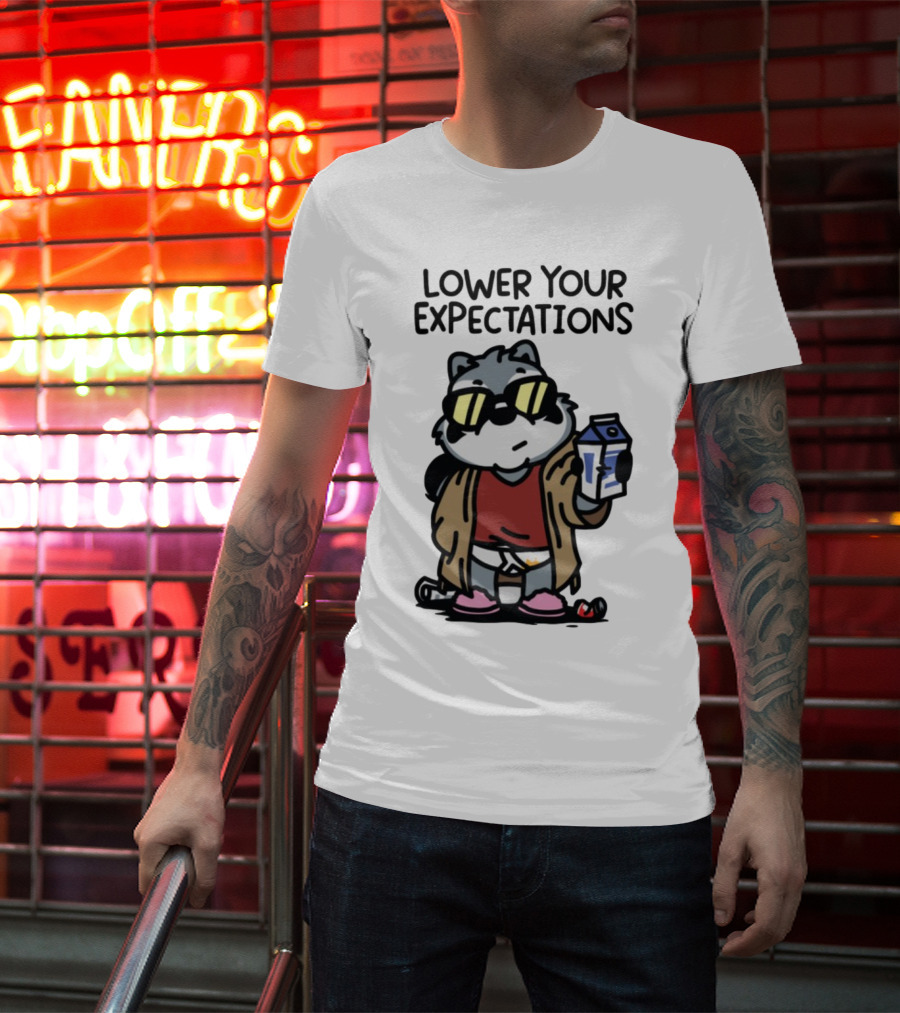 Lower Your Expectations Cartoon Character With Sunglasses And Milk Carton T-Shirt