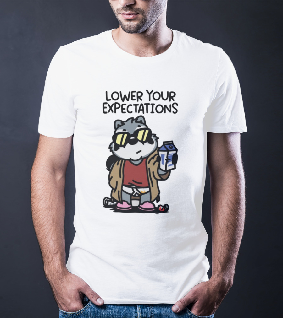 Lower Your Expectations Cartoon Character With Sunglasses And Milk Carton T-Shirt