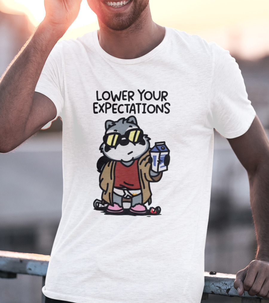 Lower Your Expectations Cartoon Character With Sunglasses And Milk Carton T-Shirt