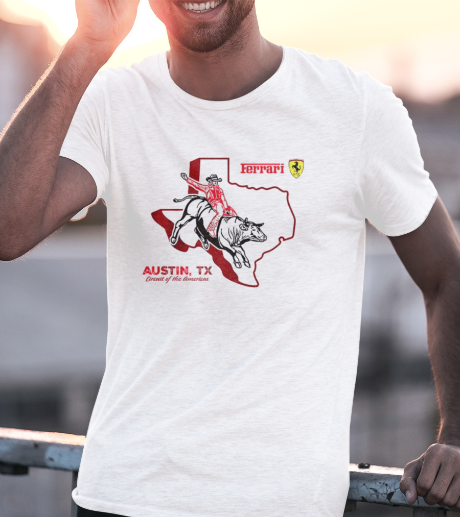 Ferrari Austin Texas Circuit Of The Americas Bull Rider Map Icon T-Shirt
