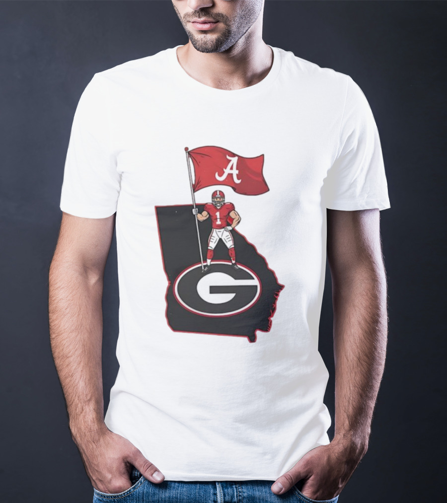 Alabama Crimson Tide Flag Over Georgia Bulldogs Map Football Rivalry T-Shirt