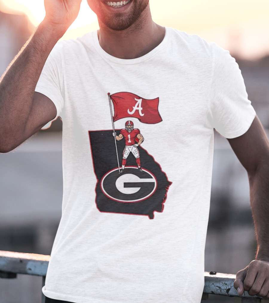 Alabama Crimson Tide Flag Over Georgia Bulldogs Map Football Rivalry T-Shirt