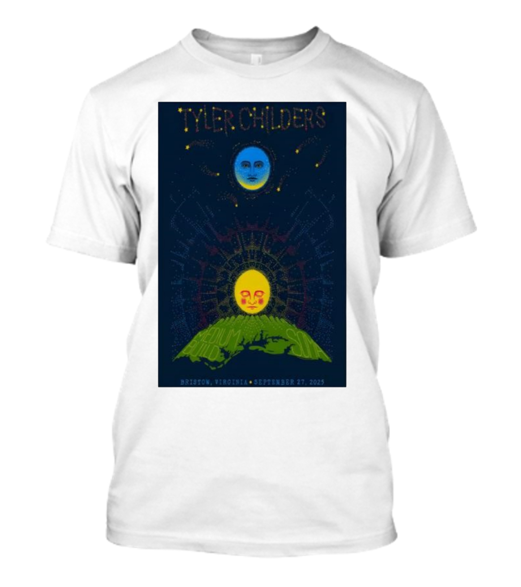 Tyler Childers Bristow Virginia September 27 2025 Medium Build Sola Blue Moon Yellow Sun T-Shirt