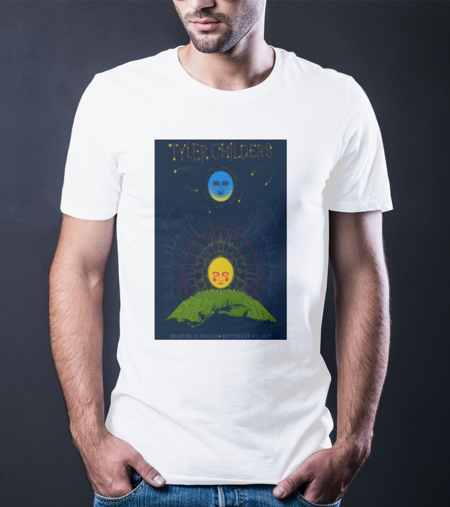Tyler Childers Bristow Virginia September 27 2025 Medium Build Sola Blue Moon Yellow Sun T-Shirt
