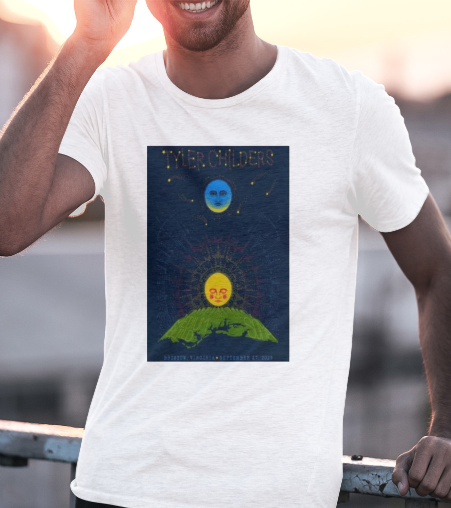 Tyler Childers Bristow Virginia September 27 2025 Medium Build Sola Blue Moon Yellow Sun T-Shirt