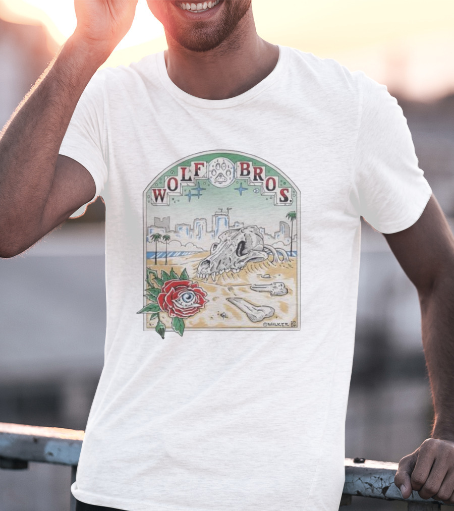 Wolf Bros Skull And Rose Beach Scene Ft Lauderdale Florida T-Shirt