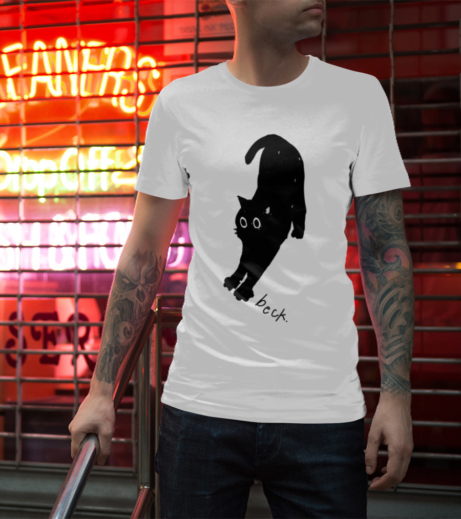 Beck Stretching Cat Silhouette Black Outline T-Shirt