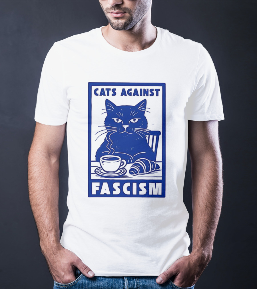 Cats Against Fascism Coffee And Croissant T-Shirt