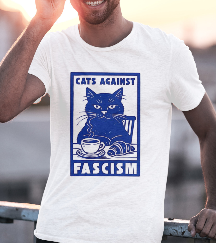 Cats Against Fascism Coffee And Croissant T-Shirt
