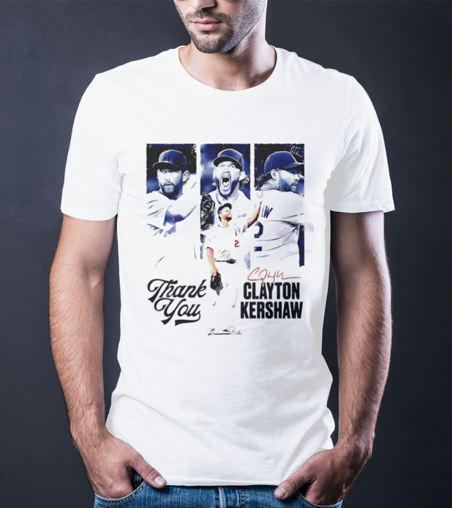 Clayton Kershaw Los Angeles Dodgers Thank You Signature Cursive T-Shirt