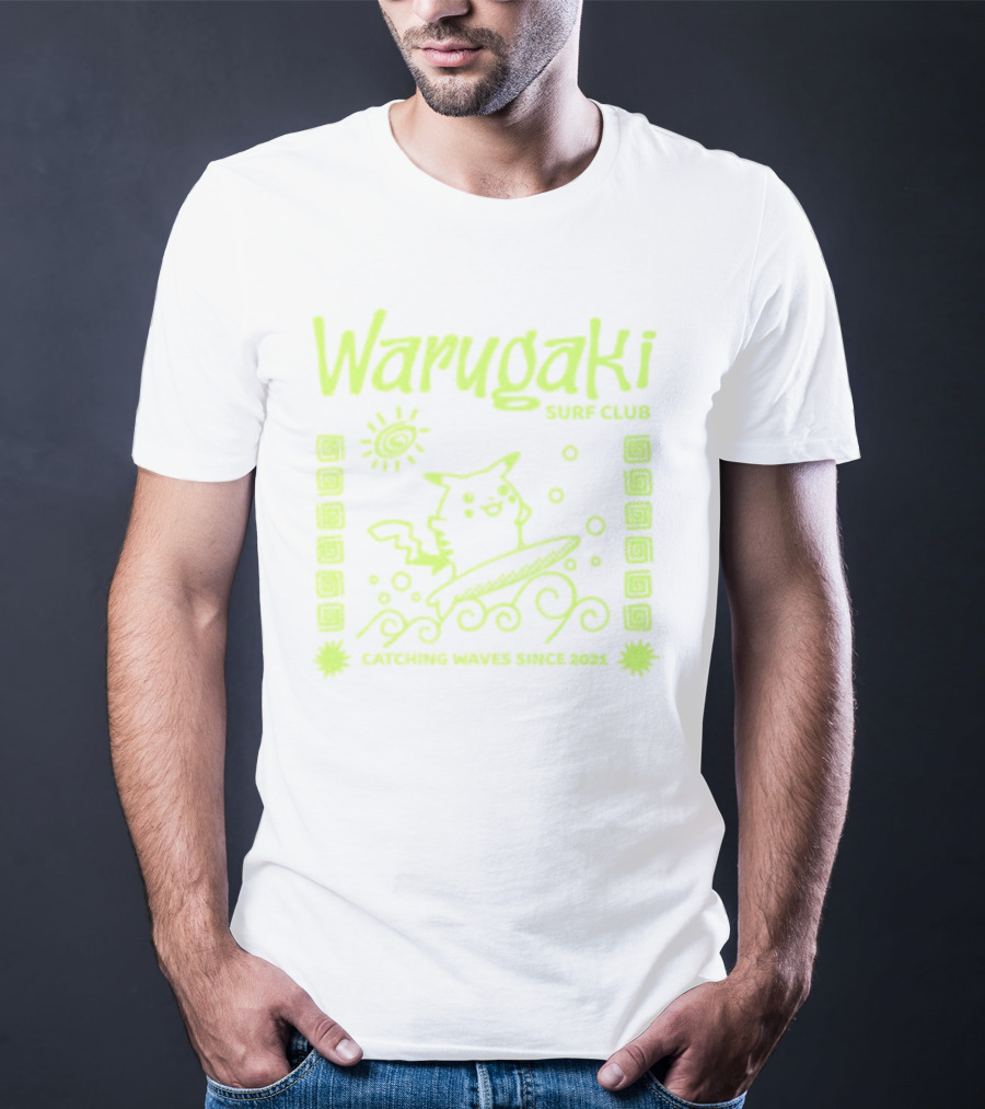 Warugaki Surf Club Pikachu Surfing Illustration Sun And Waves T-Shirt