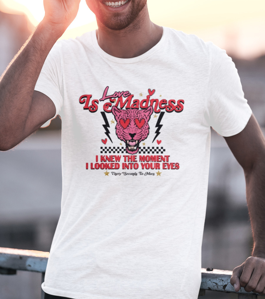 Love Is Madness I Knew The Moment I Looked Into Your Eyes Leopard Hearts T-Shirt