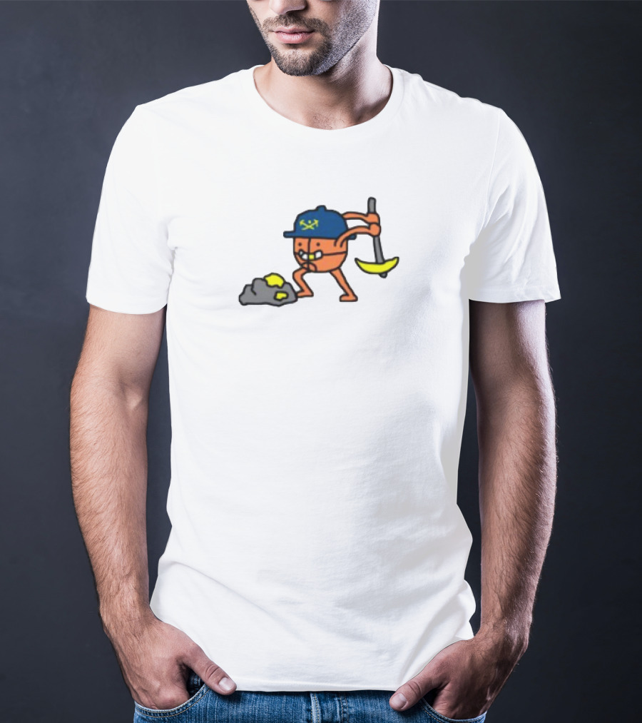 Miner Character With Pickaxe Discovering Gold Nuggets T-Shirt