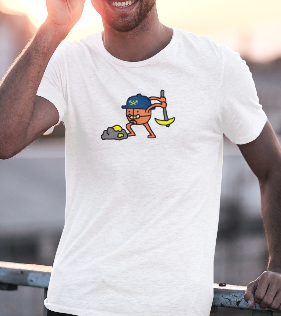 Miner Character With Pickaxe Discovering Gold Nuggets T-Shirt