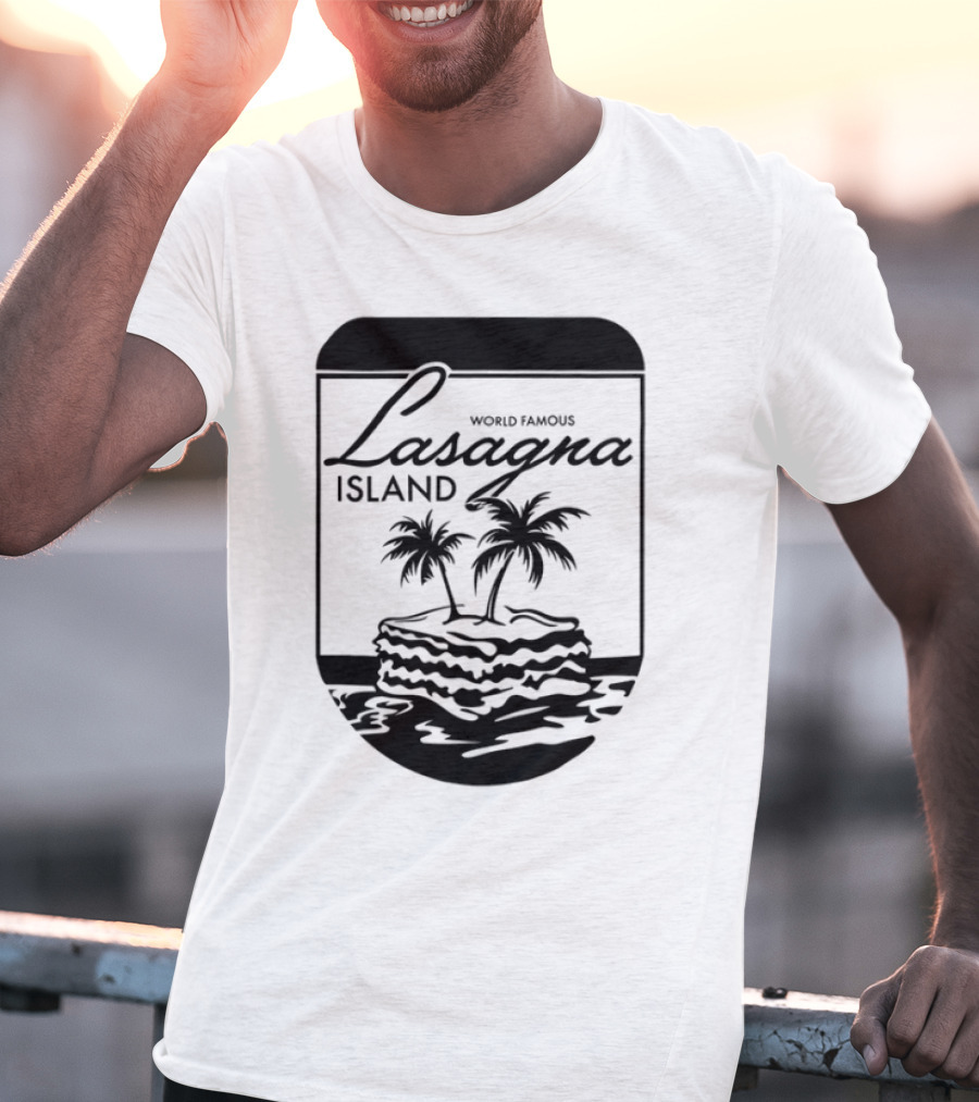 World Famous Lasagna Island Cat Cartoon Comic Humor Retro Style T-Shirt