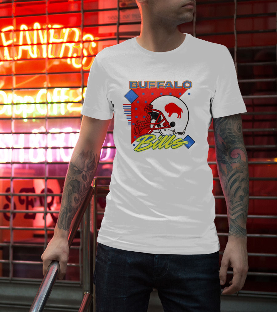 Buffalo Bills 90s Style Football Helmet Retro NFL Game Day T-Shirt