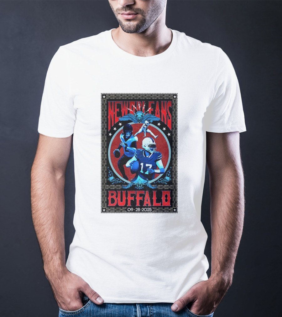 New Orleans Vs Buffalo September 28 2025 NFL Football Josh Allen Tyler Bass T-Shirt