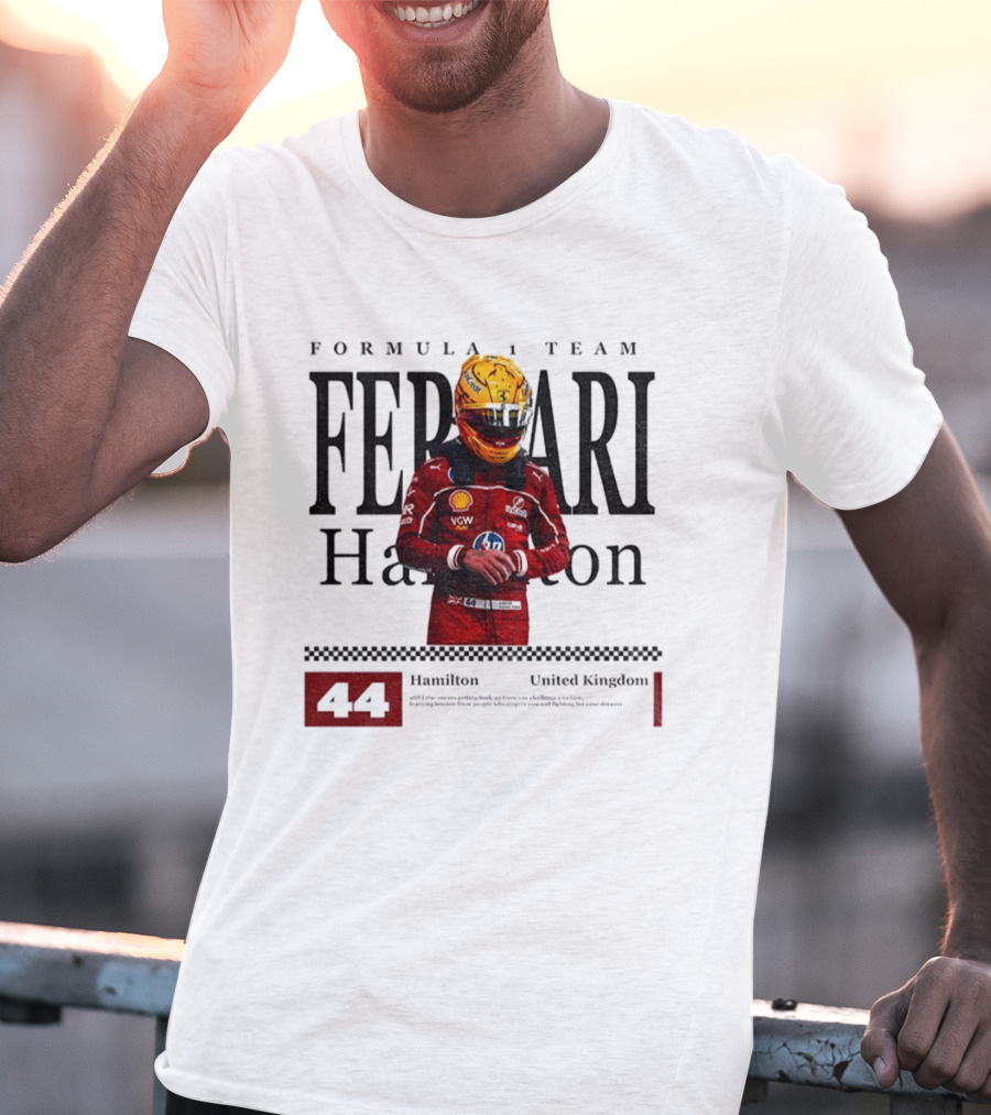 Ferrari Hamilton Red Racing Suit 44 UK Formula 1 Team T-Shirt
