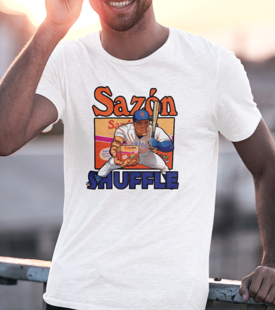 New York Sazón Goya Baseball Player Shuffle T-Shirt