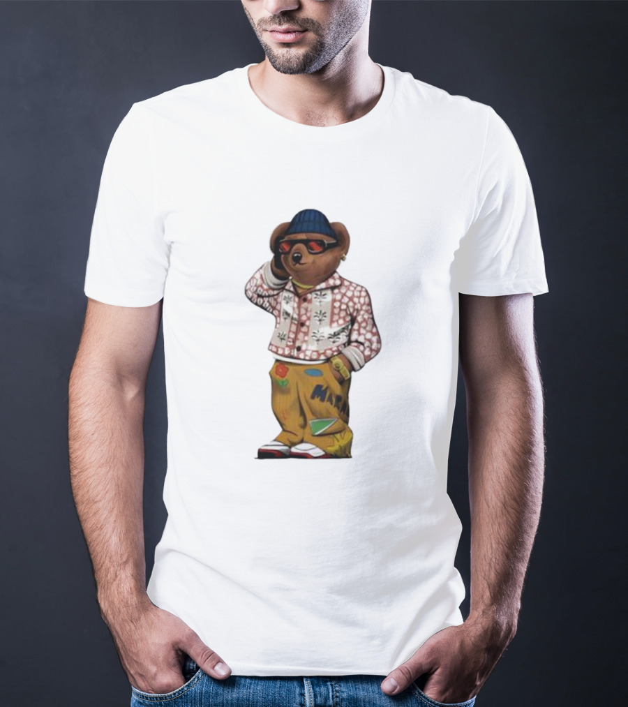 Folk Fitted Bear Floral Pattern Jacket Cool Style T-Shirt