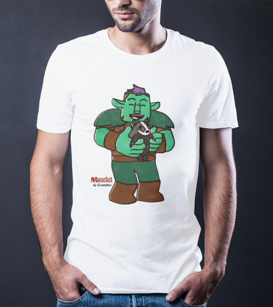 Mudd & Omino Goblin Character Embracing Pet Badger T-Shirt