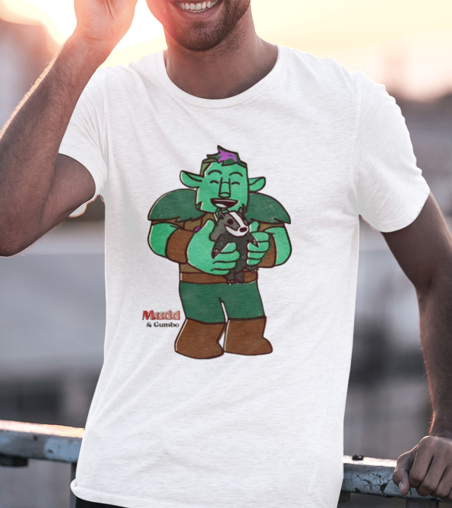 Mudd & Omino Goblin Character Embracing Pet Badger T-Shirt
