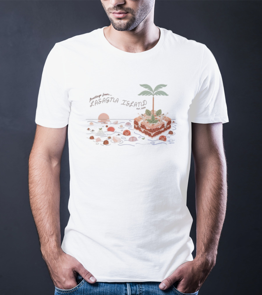 Greetings From Lasagna Island Est 2024 Tropical Pasta Paradise T-Shirt