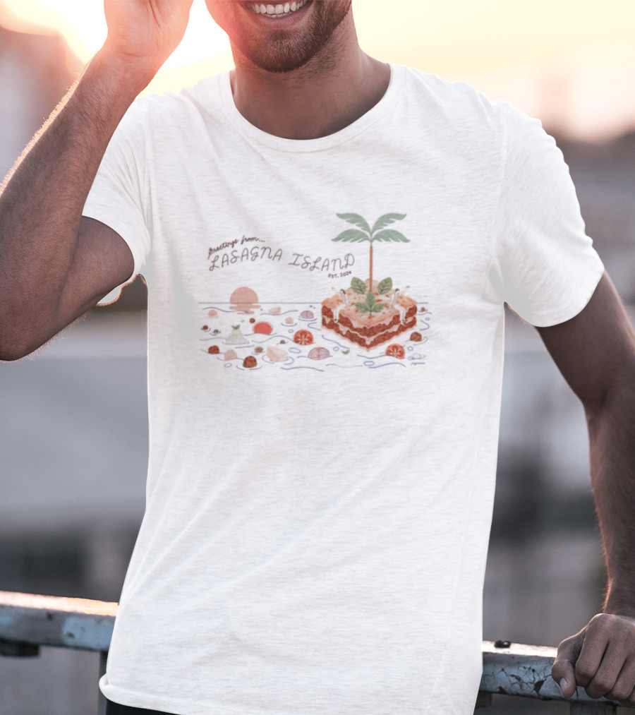 Greetings From Lasagna Island Est 2024 Tropical Pasta Paradise T-Shirt