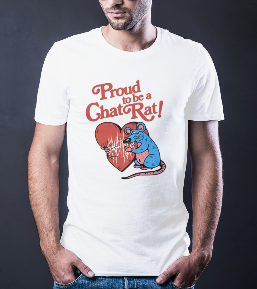 Proud To Be A Chat Rat Heart Hugging Cartoon Blue Rat T-Shirt