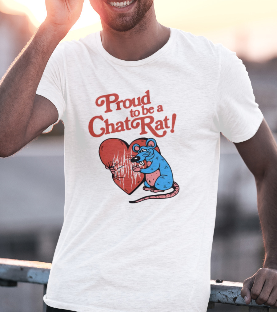 Proud To Be A Chat Rat Heart Hugging Cartoon Blue Rat T-Shirt