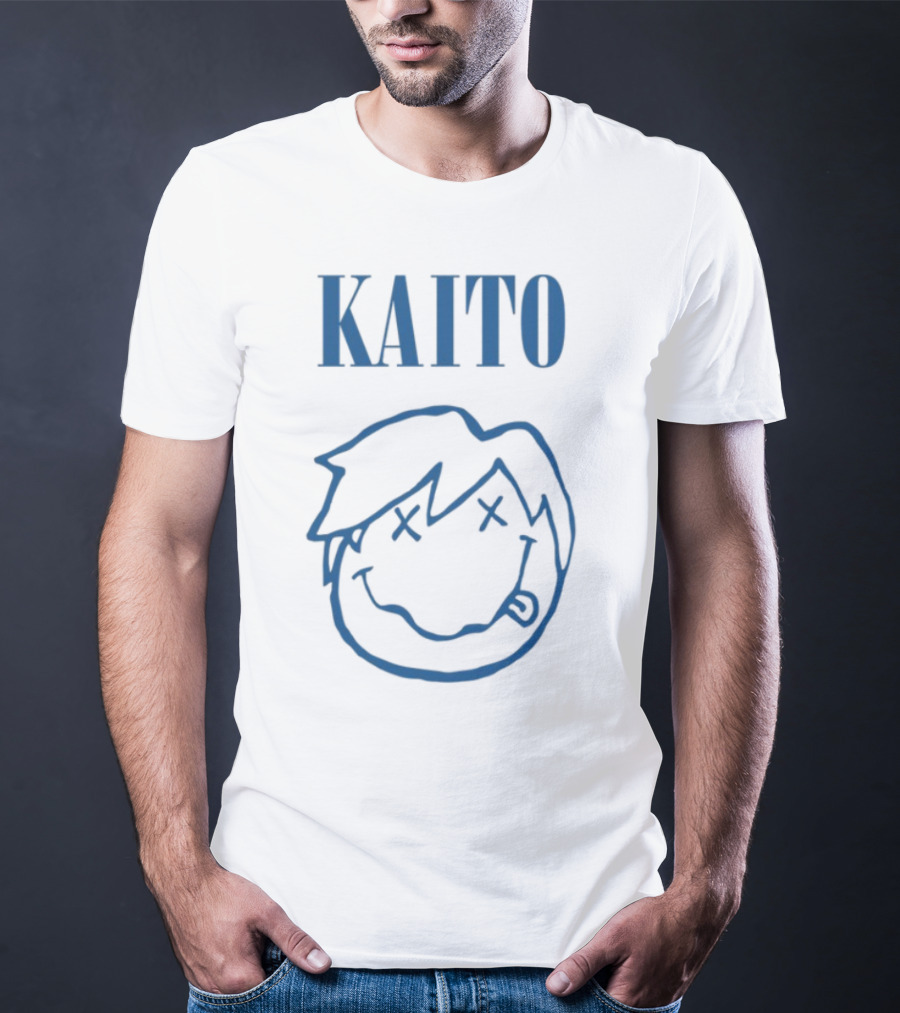 Kaito Blue Cartoon Smiley Face With X Eyes T-Shirt
