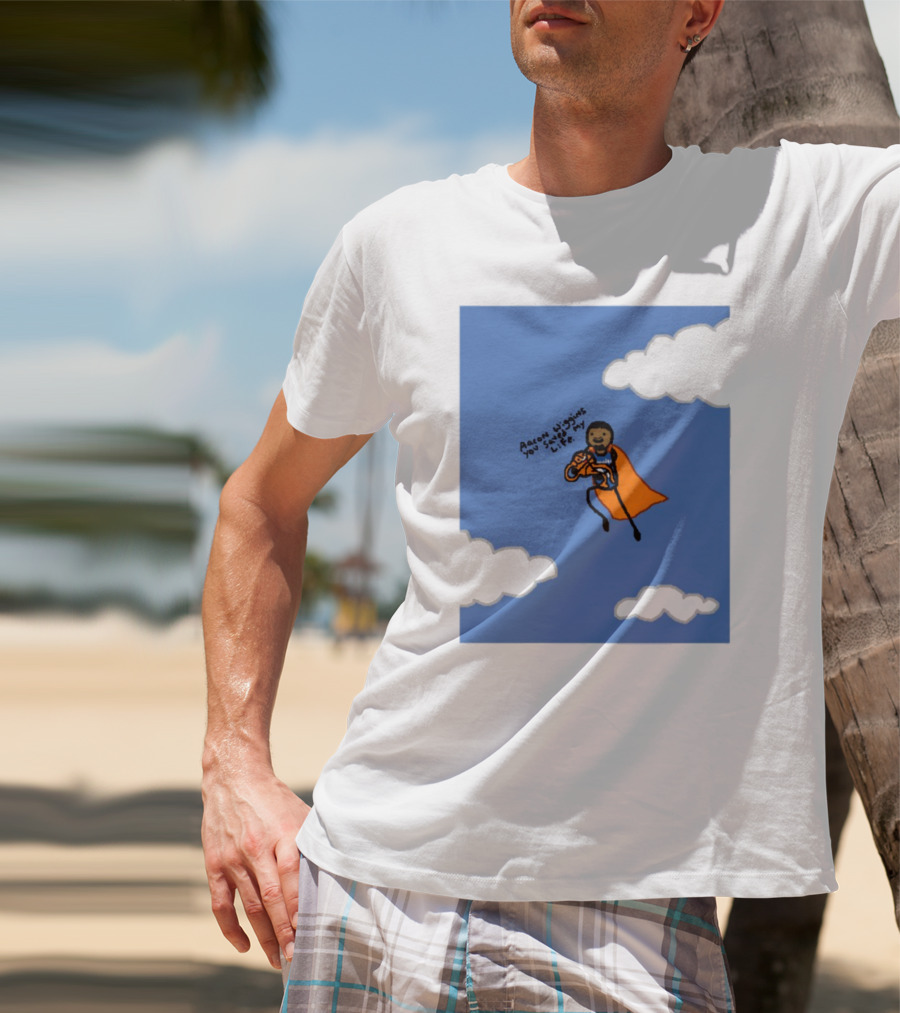 Aaron Wiggins You Saved My Life Superhero Drawing Floating In Clouds T-Shirt